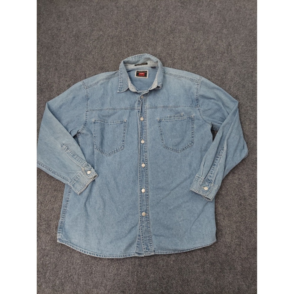 WRANGLER HERO Denim Shirt Mens Large Blue Light Wash Button Up Western Work